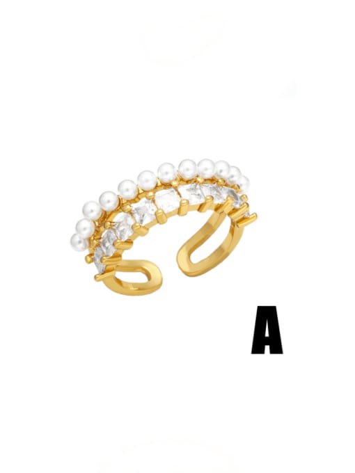 A Brass Imitation Pearl Geometric Minimalist Stackable Ring
