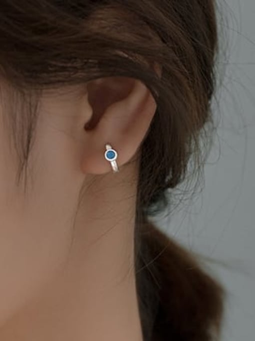 sliver 925 Sterling Silver Enamel Geometric Minimalist Huggie Earring