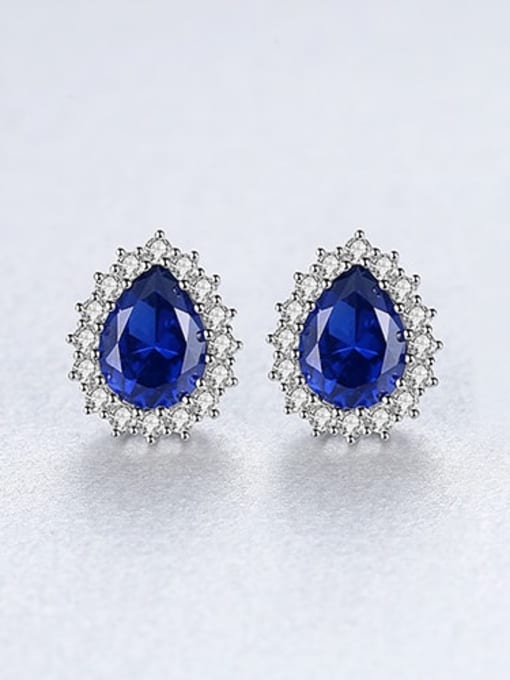 Blue 18E10 925 Sterling Silver Water Drop  Cubic Zirconia   Dainty Stud Earring