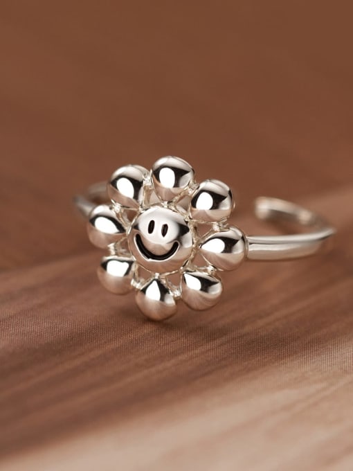 Rosh 925 Sterling Silver Smiley Flower Cute Band Ring 2