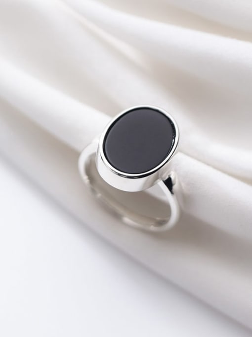 Rosh 925 sterling silver minimalist  black  round  acrylic Free Size ring