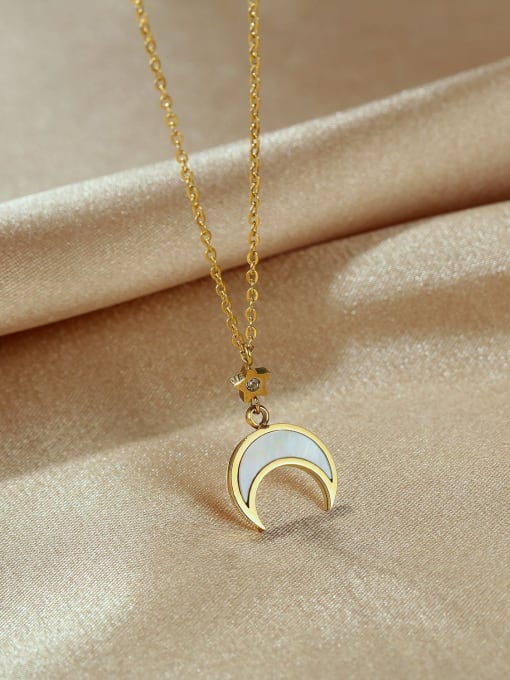 Open Sky Titanium Shell Moon Minimalist Necklace 2
