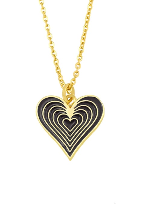 black Brass Enamel Minimalist Heart  Pendnat Necklace