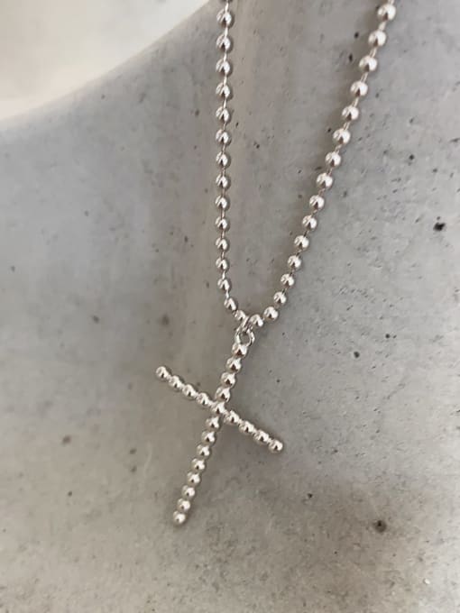 Boomer Cat 925 Sterling Silver Bead Chain Cross Vintage Long Strand Necklace 0