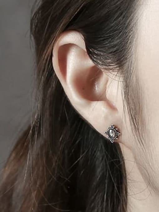 DAKA S925 pure silver simple retro geometric ethnic female Earrings 2