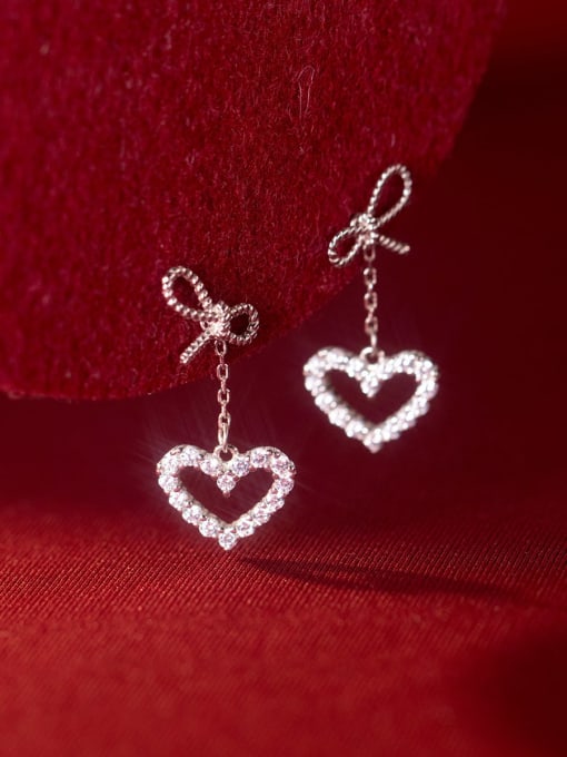 Rosh 925 Sterling Silver Cubic Zirconia Heart Minimalist Drop Earring 3
