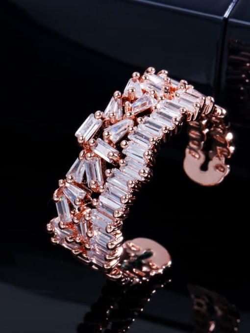 rose gold Copper Cubic Zirconia Geometric Luxury Cocktail Ring