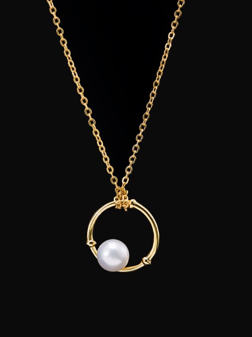 SILVER MI 925 Sterling Silver Imitation Pearl Geometric Minimalist Necklace