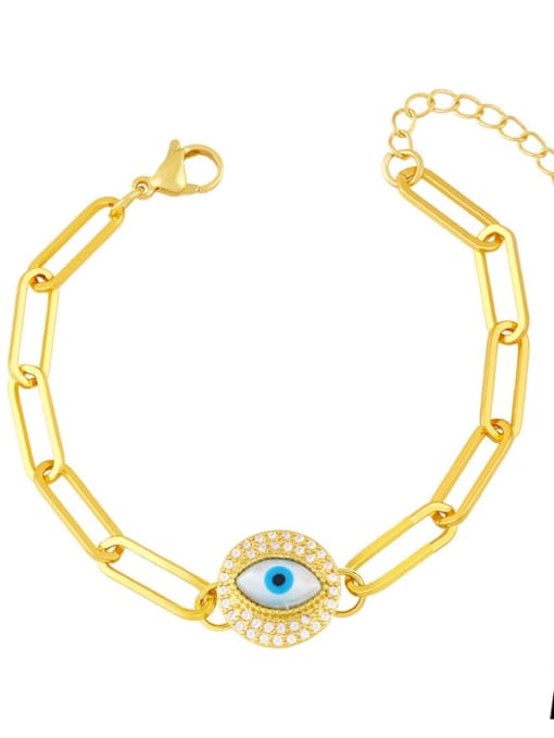CC Brass Cubic Zirconia Enamel Evil Eye Vintage Link Bracelet
