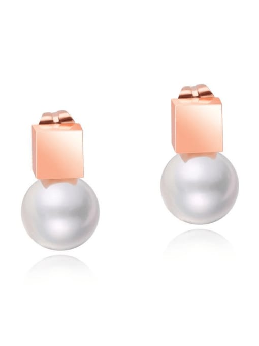 Open Sky Titanium Imitation Pearl Geometric Minimalist Stud Earring