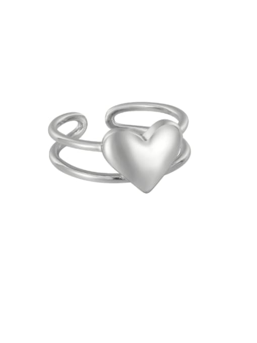 Platinum Double Layer Love Ring 925 Sterling Silver Heart Minimalist Band Ring