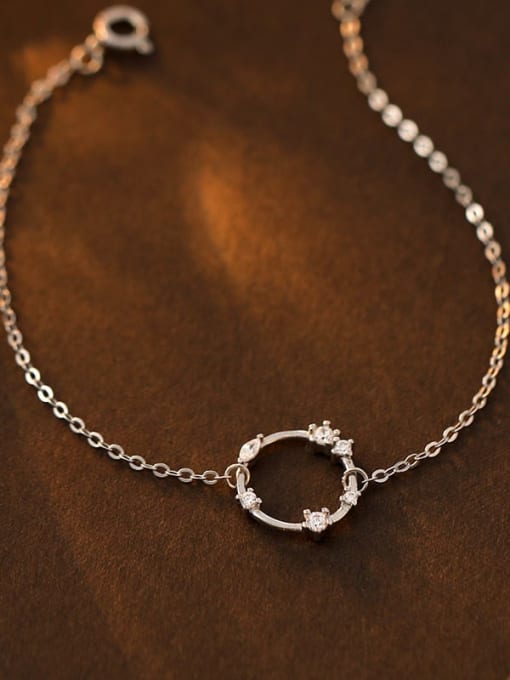 BRS273 【 Platinum 】 925 Sterling Silver Cubic Zirconia Geometric Minimalist Link Bracelet