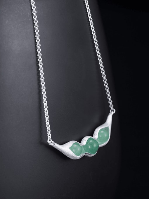 SILVER MI 925 Sterling Silver Jade  Vintage Irregular Pendant Necklace 0