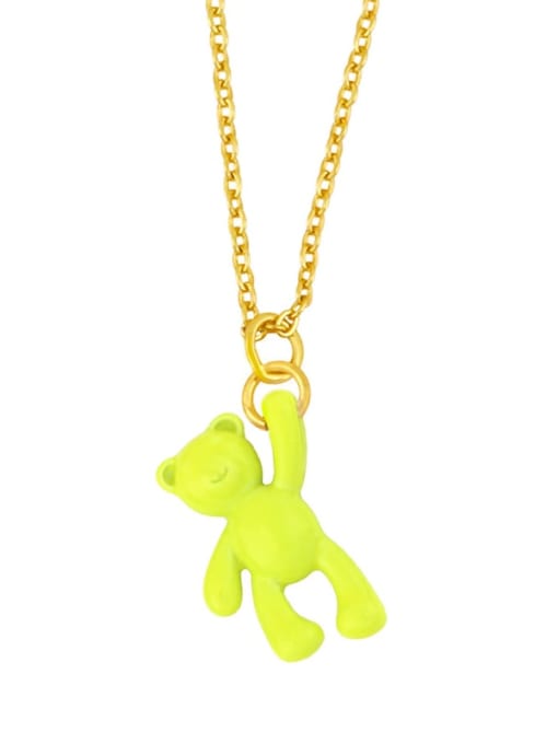 yellow Brass Multi Color Enamel  Cute Bear Pendant Necklace
