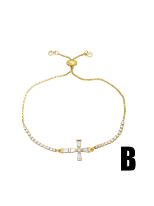B Brass Cubic Zirconia Cross Vintage Adjustable Bracelet