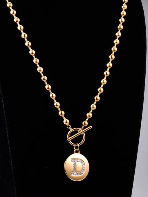 A TEEM Titanium Steel Bead Chain Letter  D Minimalist Necklace