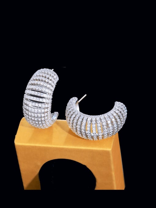 L.WIN Brass Cubic Zirconia Geometric Statement Cluster Earring 3
