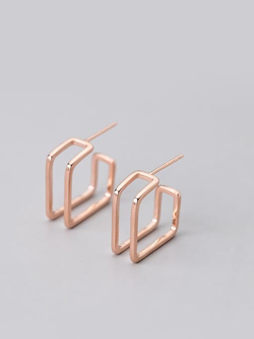 Rosh 925 Sterling Silver Simple lines geometric square double layer Stud Earring 3