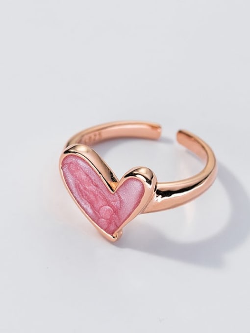 Pink Gel (Rose Gold) 925 Sterling Silver Enamel Heart Minimalist Band Ring