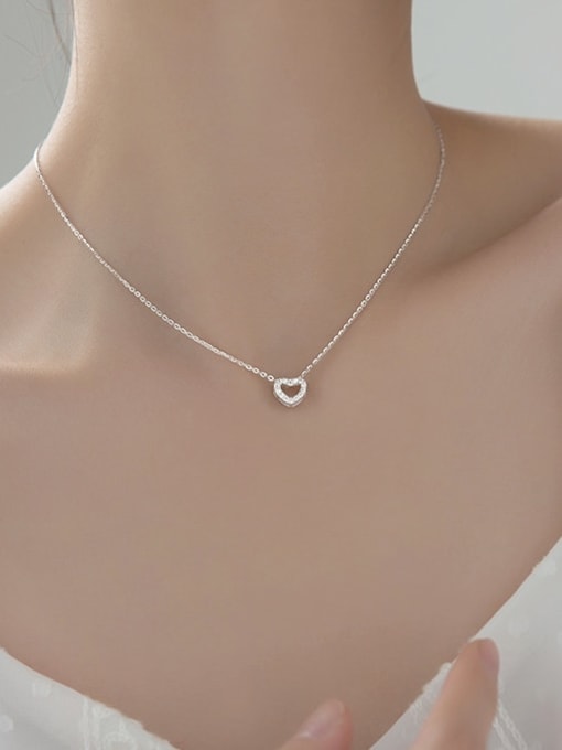 Rosh 925 Sterling Silver Rhinestone Hollow Heart Minimalist Necklace 3