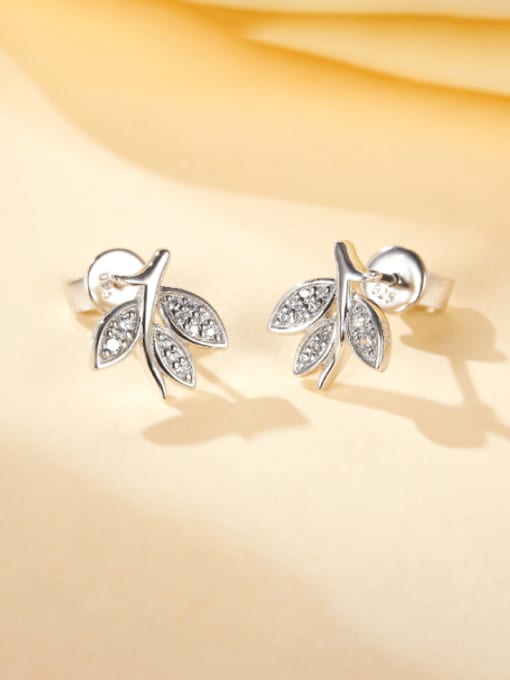 Dan 925 Sterling Silver Cubic Zirconia Leaf Dainty Stud Earring 3
