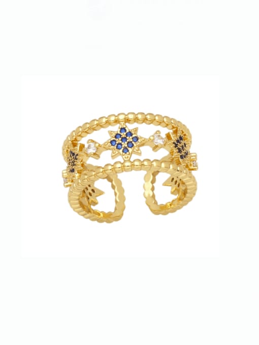 blue Brass Cubic Zirconia Pentagram Vintage Stackable Ring