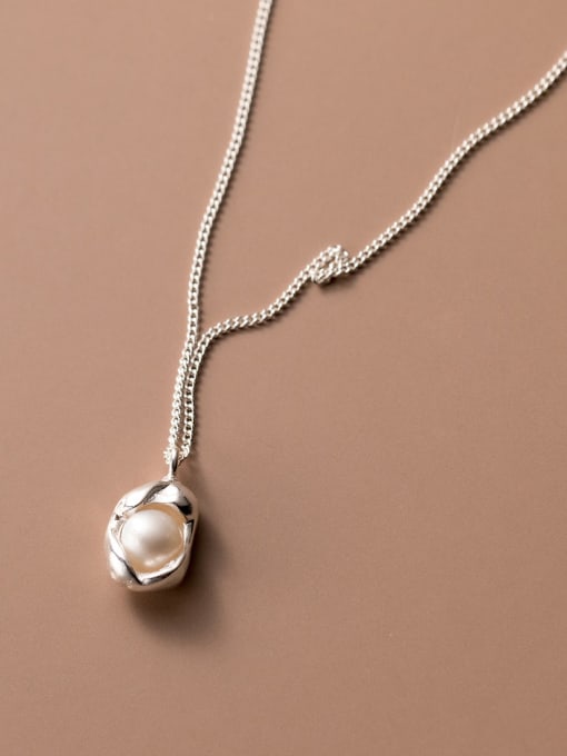 Rosh 925 Sterling Silver Imitation Pearl Geometric Minimalist Necklace 2