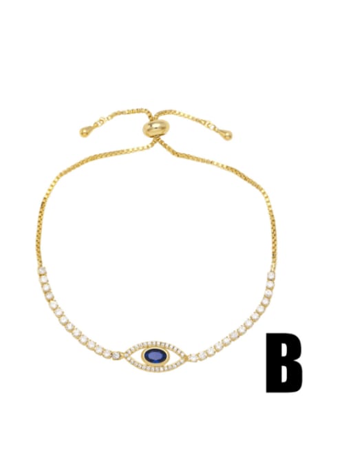 B Brass Cubic Zirconia Evil Eye Vintage Adjustable Bracelet