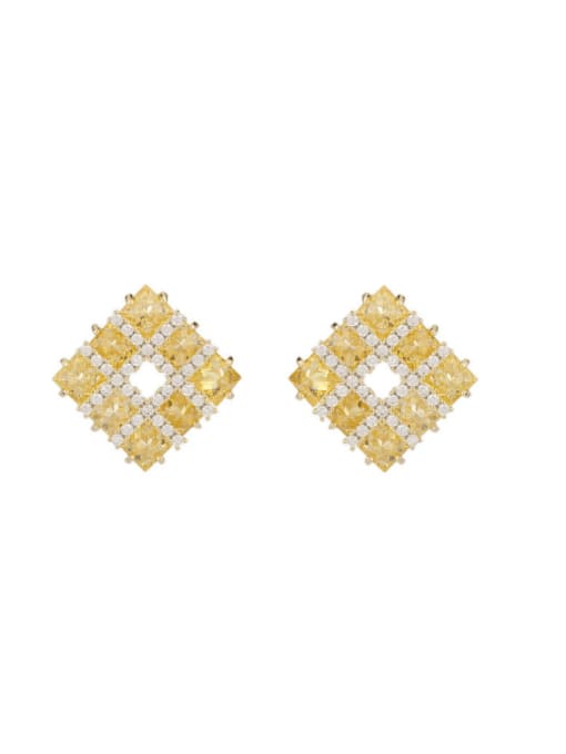 yellow Brass Cubic Zirconia Multi Color Geometric Luxury Earring