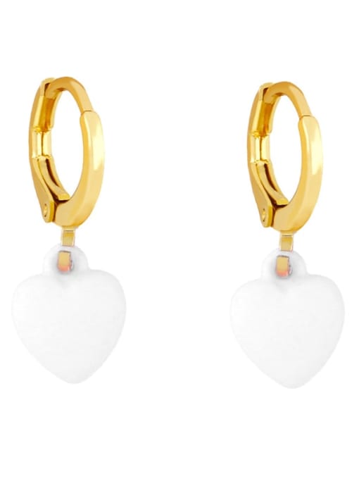 white Brass Enamel Heart Minimalist Huggie Earring