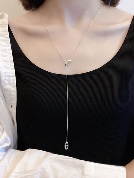 XBOX 925 Sterling Silver Hollow Geometric Minimalist Lariat Necklace 1