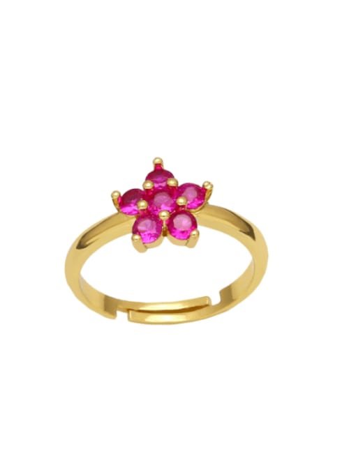 Rose red Brass Cubic Zirconia Flower Minimalist Band Ring