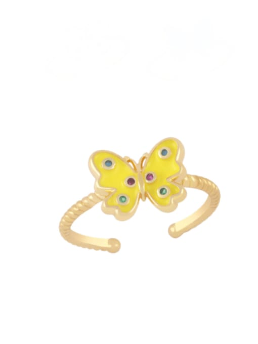 yellow Brass Enamel Butterfly Minimalist Band Ring
