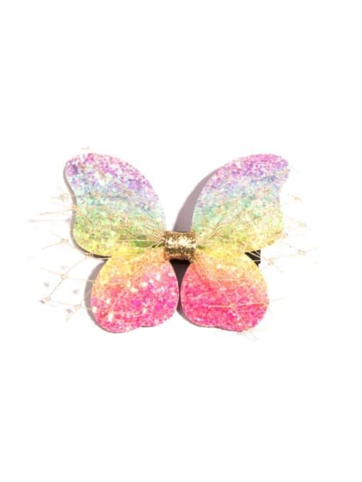 1 Rainbow Butterfly Alloy Fabric Cute Bowknot Multi Color Hair Barrette