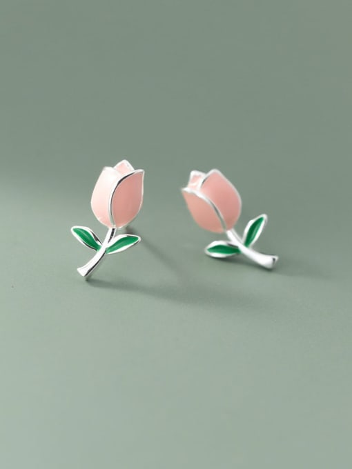 Rosh 925 Sterling Silver Enamel Flower Cute Stud Earring