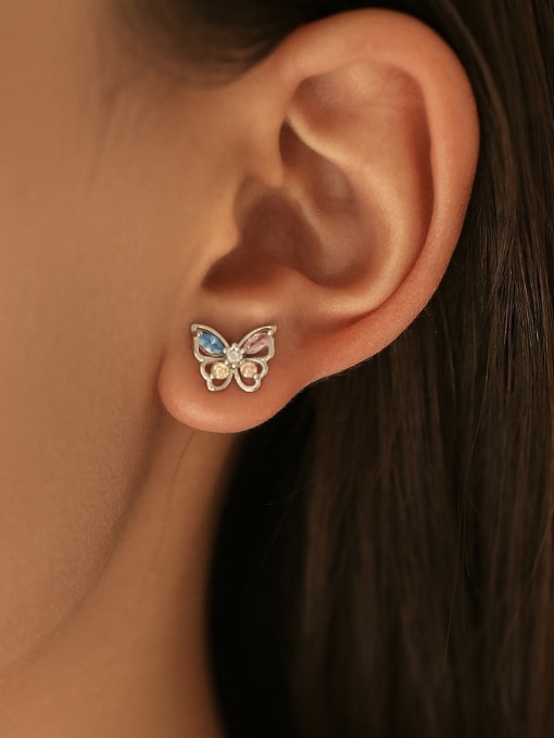 MODN 925 Sterling Silver Cubic Zirconia Butterfly Dainty Stud Earring 1