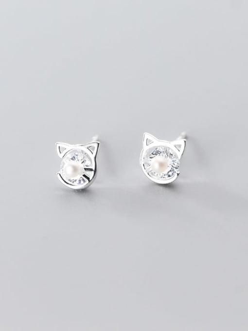 Rosh 925 Sterling Silver Cubic Zirconia Cat Minimalist Stud Earring 3