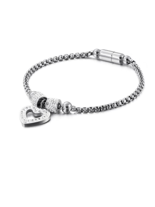 KAKALEN Titanium Cubic Zirconia White Heart Minimalist Adjustable Bracelet 3