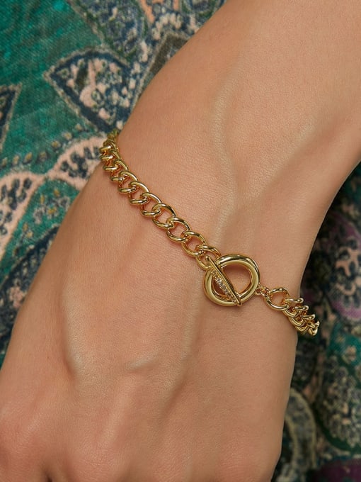 CHARME Brass Cubic Zirconia Hollow Geometric Chain Vintage Link Bracelet 1