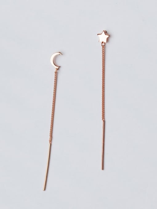 Rosh 925 Sterling Silver  Minimalist Star Moon  Tassel Ear Line  Earring 1