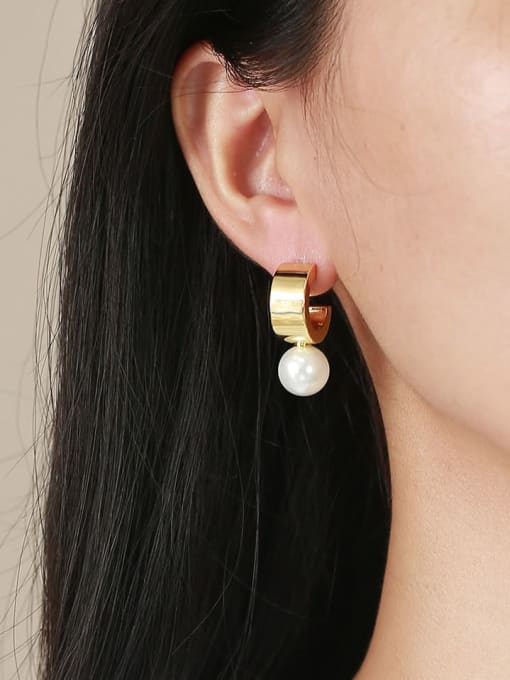 CONG Brass Imitation Pearl Geometric Minimalist Drop Earring 1