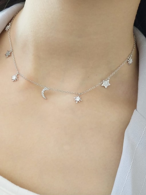 Boomer Cat 925 Sterling Silver Cubic Zirconia White Star Vintage Choker Necklace 1