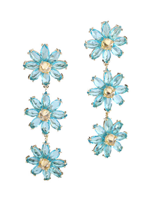 Blue flower Brass Cubic Zirconia Flower Dainty Drop Earring