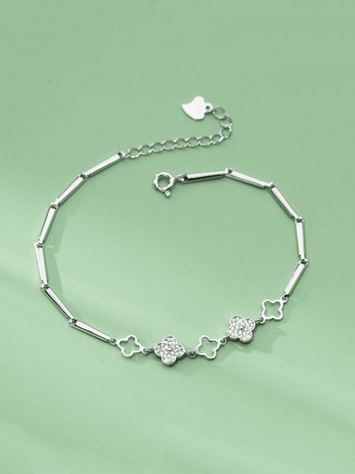 Rosh 925 Sterling Silver Cubic Zirconia Clover Dainty Link Bracelet 0