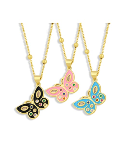CC Brass Rhinestone Enamel Butterfly Vintage Necklace