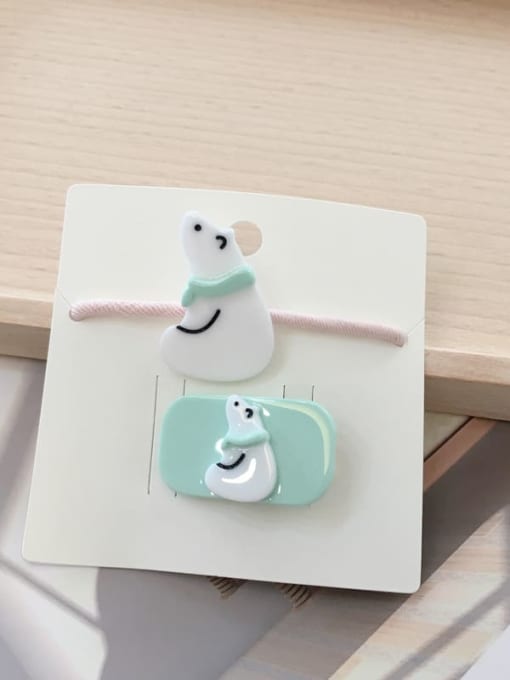 19 green polar bear Alloy Acrylic Cute Children cartoon animal fruit Hairpin Rubber band Set