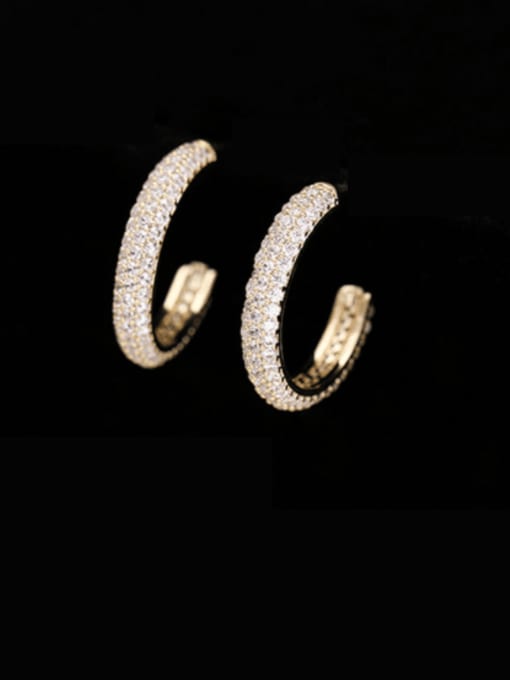 golden Brass Cubic Zirconia Geometric Minimalist Hoop Earring