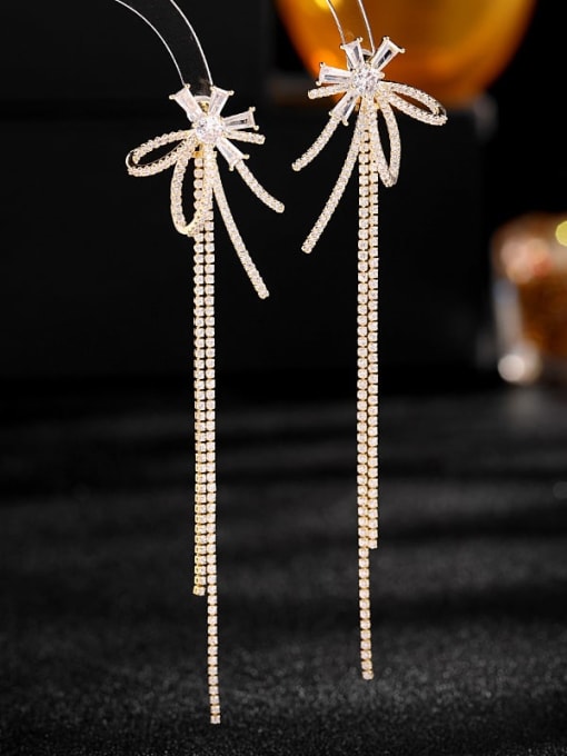 Luxu Brass Cubic Zirconia Bowknot Tassel Luxury Cluster Earring 1