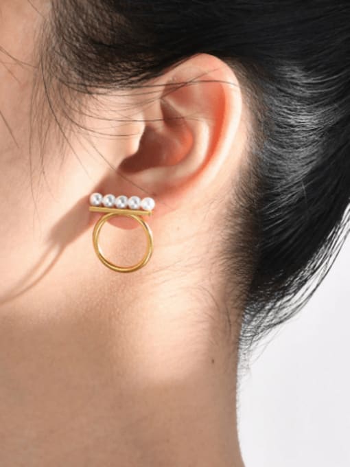 LI MUMU Titanium Steel Imitation Pearl Geometric Minimalist Stud Earring 1