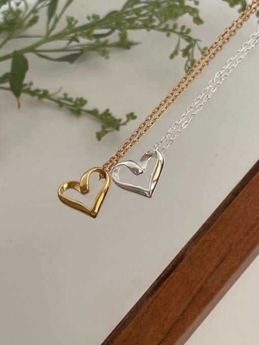 Boomer Cat 925 Sterling Silver Hollow  Heart Minimalist Necklace 2